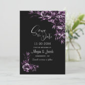 Moody Black en Paarse Floral Wedding Save The Date (Staand voorkant)