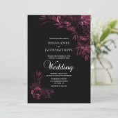 Moody Black en Pink Floral Wedding Kaart (Staand voorkant)