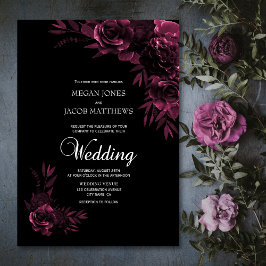 Moody Black en Pink Floral Wedding Kaart