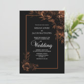 Moody Black en Sepia Floral Wedding Kaart (Staand voorkant)