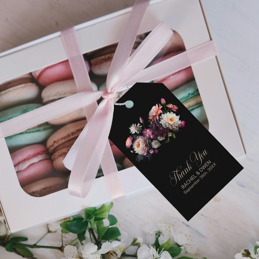 Moody Black Floral Bedankt Wedding Favoriete Label Cadeaulabel
