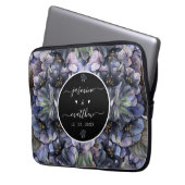 Moody Black Floral Classic Couple Names Wedding Laptop Sleeve (Voorkant Links)