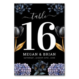 Moody Black Floral Classic Script Floral Wedding Kaart