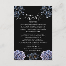 Moody Black Floral Classic Script Wedding Details Informatiekaartje