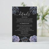 Moody Black Floral Classic Script Wedding Details Informatiekaartje (Staand voorkant)