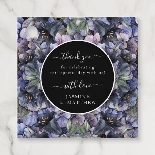 Moody Black Floral Classic Thank You Chic Wedding Bedankjes Labels (Voorkant)