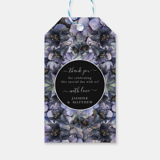 Moody Black Floral Classic Thank You Chic Wedding Cadeaulabel (Voorkant)