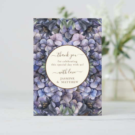 Moody Black Floral Classic Watercolor Chic Wedding Bedankkaart (Staand voorkant)