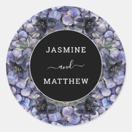 Moody Black Floral Classic Whimsical Chic Wedding Ronde Sticker
