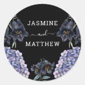 Moody Black Floral Classic Whimsical Chic Wedding Ronde Sticker (Voorkant)