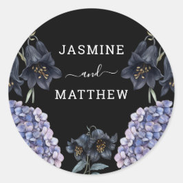Moody Black Floral Classic Whimsical Chic Wedding Ronde Sticker