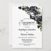 Moody Black Floral Custom Photo Engagement Party Kaart (Voorkant)