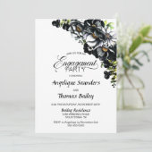 Moody Black Floral Custom Photo Engagement Party Kaart (Staand voorkant)