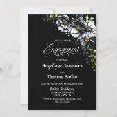 Moody Black Floral Custom Photo Engagement Party Kaart (Voorkant)