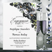 Moody Black Floral Engagement Party Kaart
