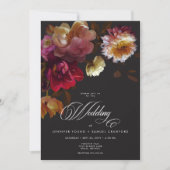 Moody Black Floral Painterly Red Burgundy Wedding Kaart (Voorkant)