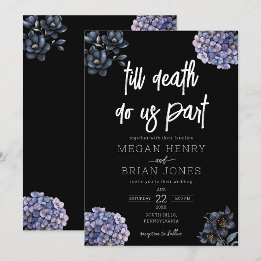 Moody Black Floral Till Death Do Us Part Wedding Kaart (Voorkant / Achterkant)