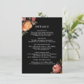 Moody Black Floral Wedding Details Enclosure Kaart (Staand voorkant)