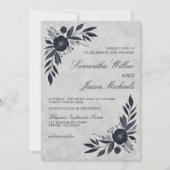 Moody Black Floral Wedding Kaart (Voorkant)