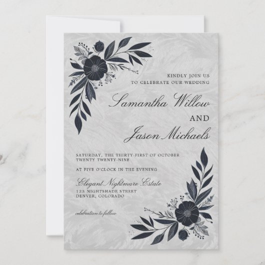 Moody Black Floral Wedding Kaart (Voorkant)