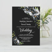 Moody Black Floral Wedding Kaart (Staand voorkant)