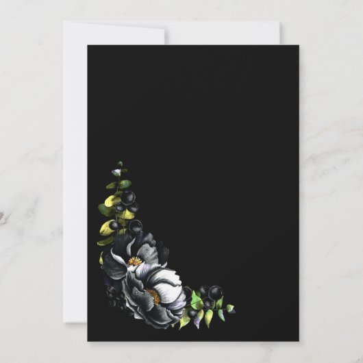 Moody Black Floral Wedding Kaart (Achterkant)