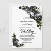 Moody Black Floral Wedding Kaart (Voorkant)