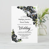 Moody Black Floral Wedding Kaart (Staand voorkant)