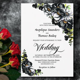 Moody Black Floral Wedding Kaart