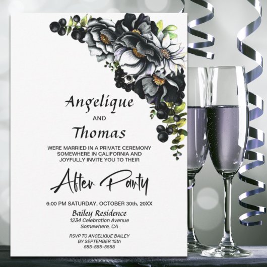 Moody Black Floral Wedding Reception Kaart