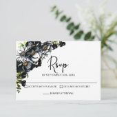 Moody Black Floral Wedding RSVP (Staand voorkant)