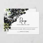 Moody Black Floral Wedding RSVP (Voorkant / Achterkant)
