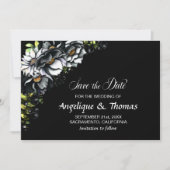 Moody Black Floral Wedding Save The Date (Voorkant)