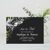 Moody Black Floral Wedding Save The Date (Staand voorkant)