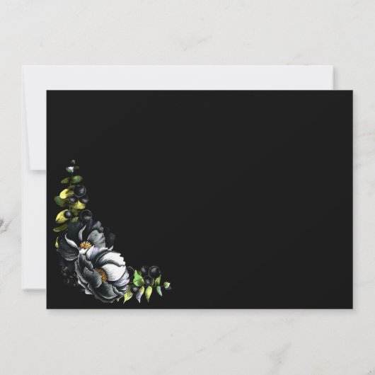 Moody Black Floral Wedding Save The Date (Achterkant)