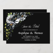 Moody Black Floral Wedding Save The Date (Voorkant / Achterkant)