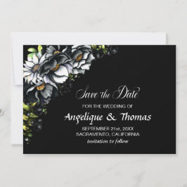 Moody Black Floral Wedding Save The Date