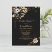 Moody Black Gold Floral Vrijgezellenfeest Kaart (Staand voorkant)