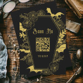 Moody Black Gold Gothic Wedding QR Code Website RSVP Kaartje
