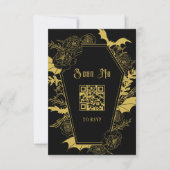 Moody Black Gold Gothic Wedding QR Code Website RSVP Kaartje (Voorkant)