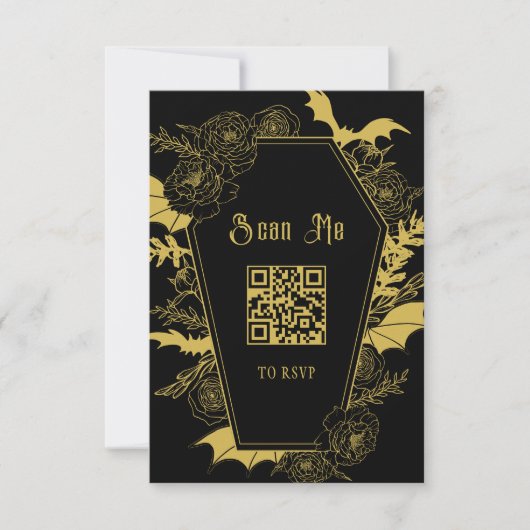 Moody Black Gold Gothic Wedding QR Code Website RSVP Kaartje (Voorkant)