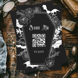 Moody Black Gothic Wedding QR Code Website RSVP Kaartje