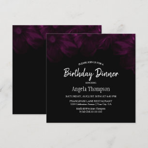 Moody Black met roze Floral Birthday Dinner Party Kaart