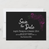 Moody Black met roze Floral Wedding Save the Date (Voorkant)