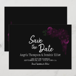 Moody Black met roze Floral Wedding Save the Date