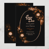 Moody Black met verbrande Oranje Floral Wedding Save The Date (Voorkant / Achterkant)