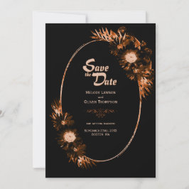 Moody Black met verbrande Oranje Floral Wedding Save The Date