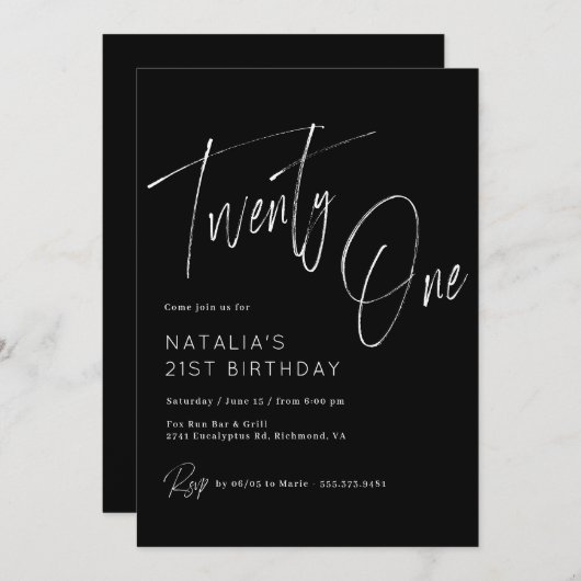 Moody Black | Modern penseelschrift 21e verjaardag Kaart (Voorkant / Achterkant)