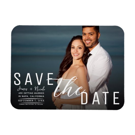 Moody Black Overlay Foto Save the Date Wedding Magneet (Horizontaal)