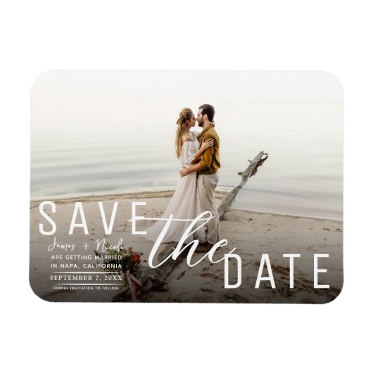 Moody Black Overlay Foto Save the Date Wedding Magneet (Horizontaal)